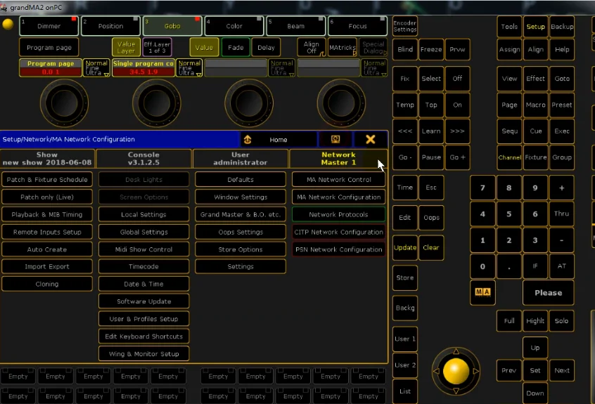 Software MA2 onPC dongle, versión 3.9.0.3, interfaz USB, salida artnet, DMX512, programa de Control de iluminación de escenario para DJ
