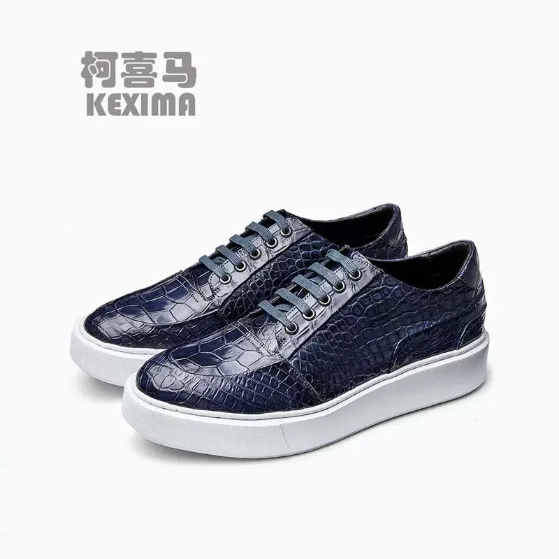 gete new arrival men casual shoes male crocodile leather shoes men crocodile shoes for male blue color fashion leisure shoes