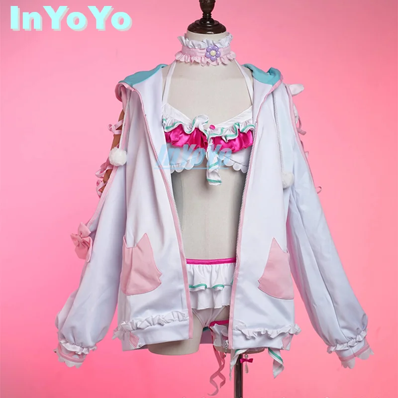 InYoYo Hakui Koyori Cosplay Vtuber Costume Lovely Summer Bikini Swimming Suit Swimsuit Swimwear Women Coat Halloween Party Outfi