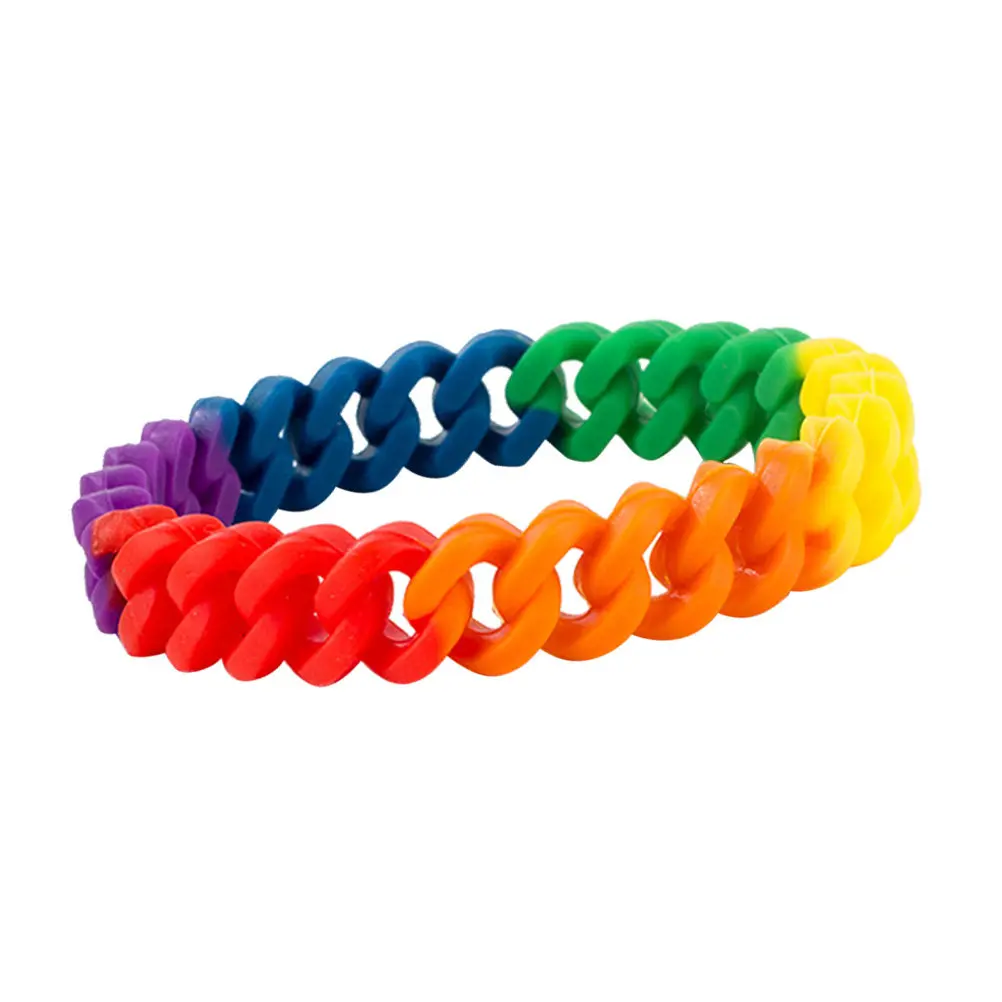 1Pcs Rainbow Color Silicone Bracelet Breathable Comfortable Rainbow Chain Link Bangle for Men Women Colorful Wrist Accessories