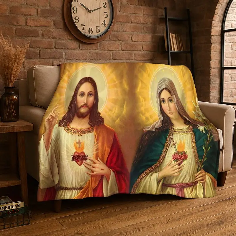 Virgin Mary Christian Faith Flannel Blanket Soft Throw Blanket for Bedroom Living Room Bed Travel Camping Picnic Nap Cover Gift
