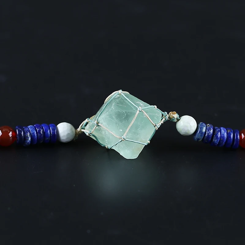Natural Stone Fluorite Lapis Lazuli Necklace Accessories Beads For DIY Jewelry Making 32x31x29mm 8x4mm 28inch 41.8g