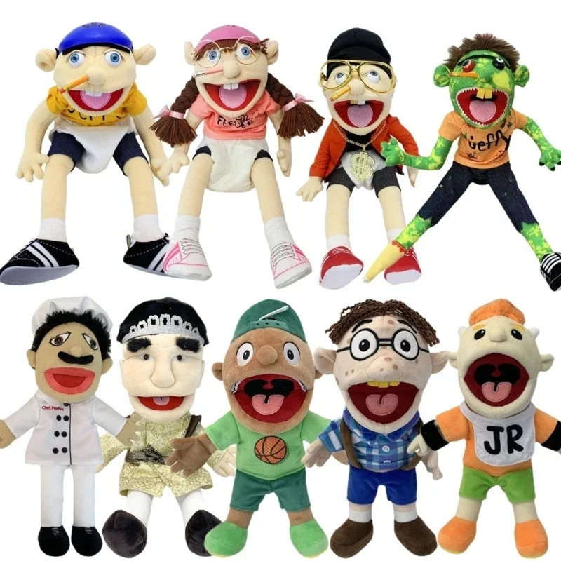 40-60cm Large Jeffy Puppet Plush Hat Game Toy Cartoon Feebee Hand Puppet Plushie Doll Family Puppet Parent-child Game Gifts