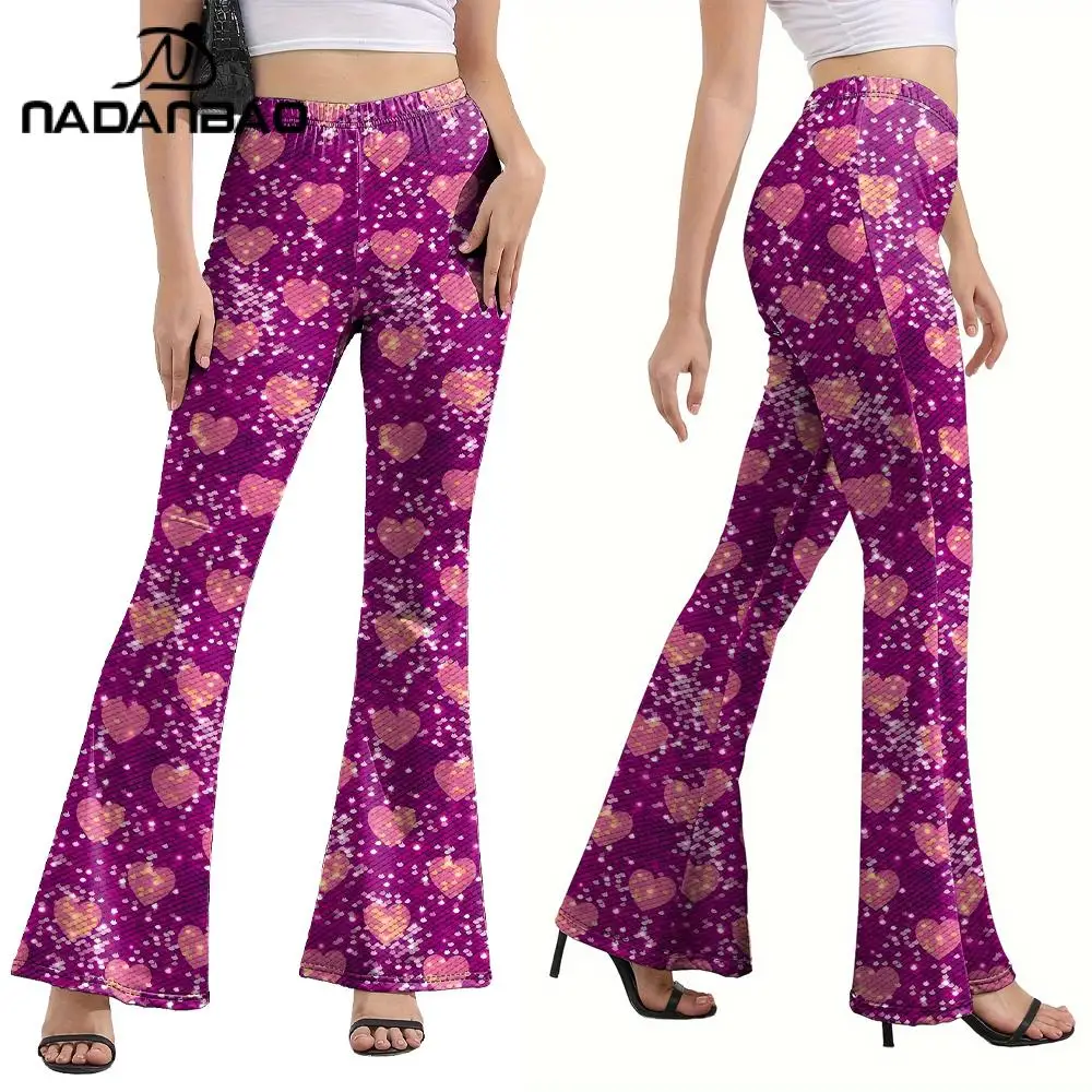 Nadanbao Heart 3D Printed Flare Eleganckie legginsy Spodnie Y2K Spodnie damskie Odzież zimowa Ołówek Casual Bell Bottom Spodnie dresowe
