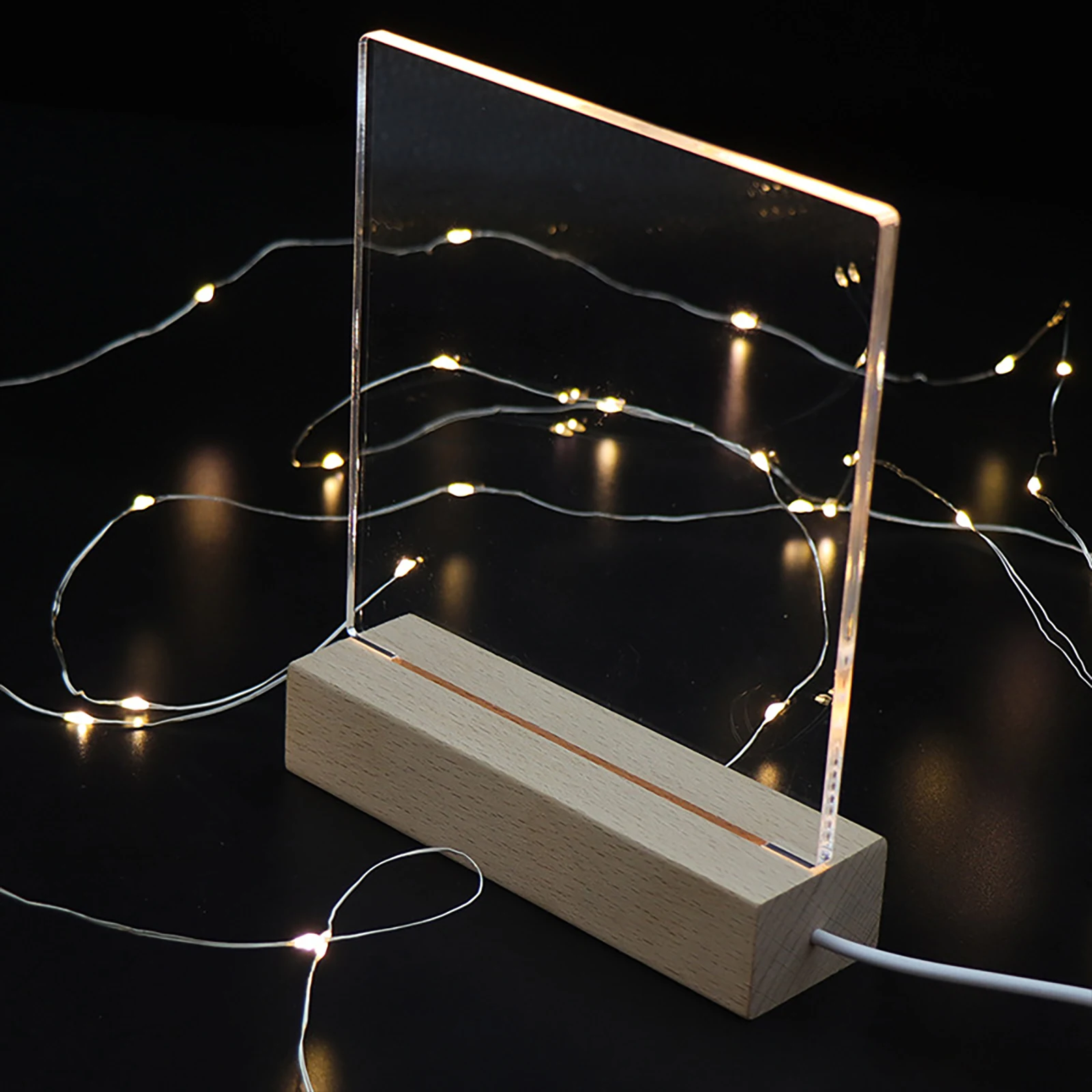 Práctica Base de exhibición LED de madera, soporte iluminado por USB de cristal rectangular, Base de madera USB hecha a mano en 3D, decoración de adornos