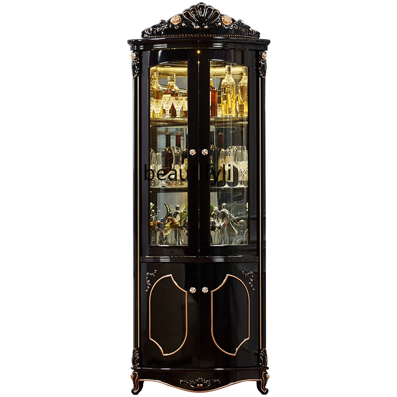 

European-Style Living Room Wall-Mounted Double-Door Dining Cabinet with Glass Door French Corner Wine Cabinet