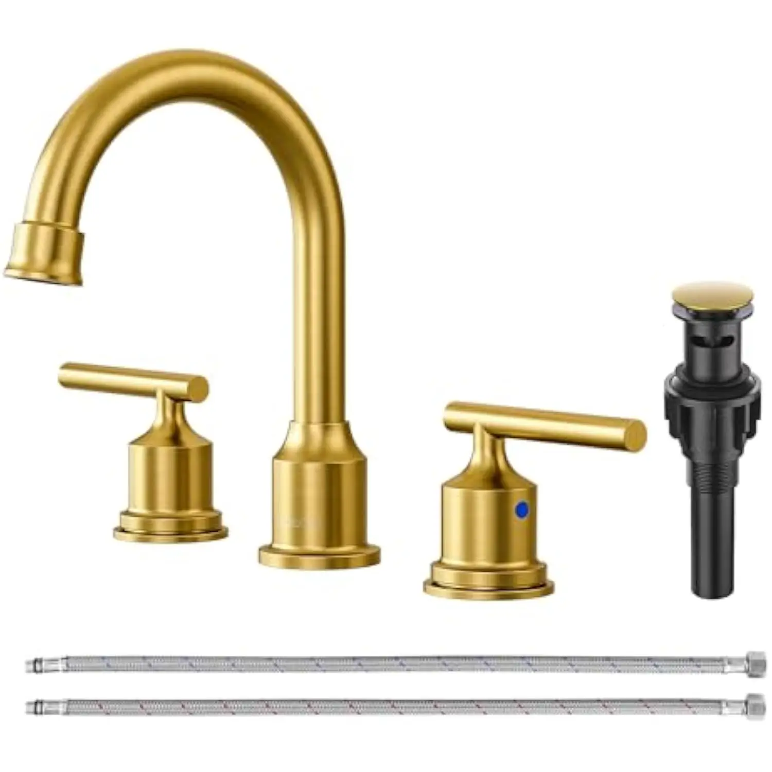 

Gold Bathroom Faucet 3 Hole Bathroom Sink Faucet Widespread Vanity Faucet 2 Handle Brass Basin Faucet with Pop up Drain 8 Inch