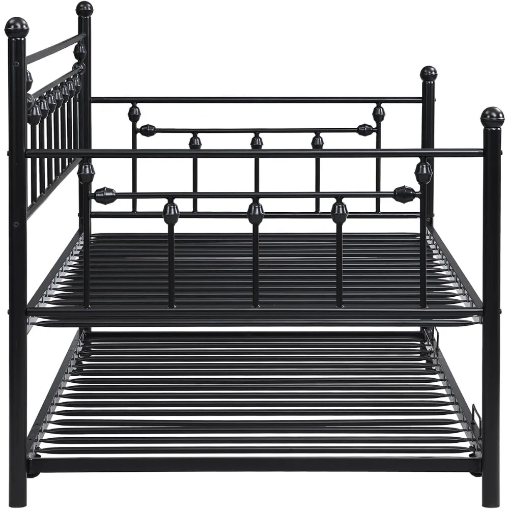 سرير نهاري مزدوج مع دولاب، سرير نهاري معدني مع لوح رأسي مغزل، إطار سرير أريكة تقليدي مع دولاب قابل للسحب، شديد التحمل #6