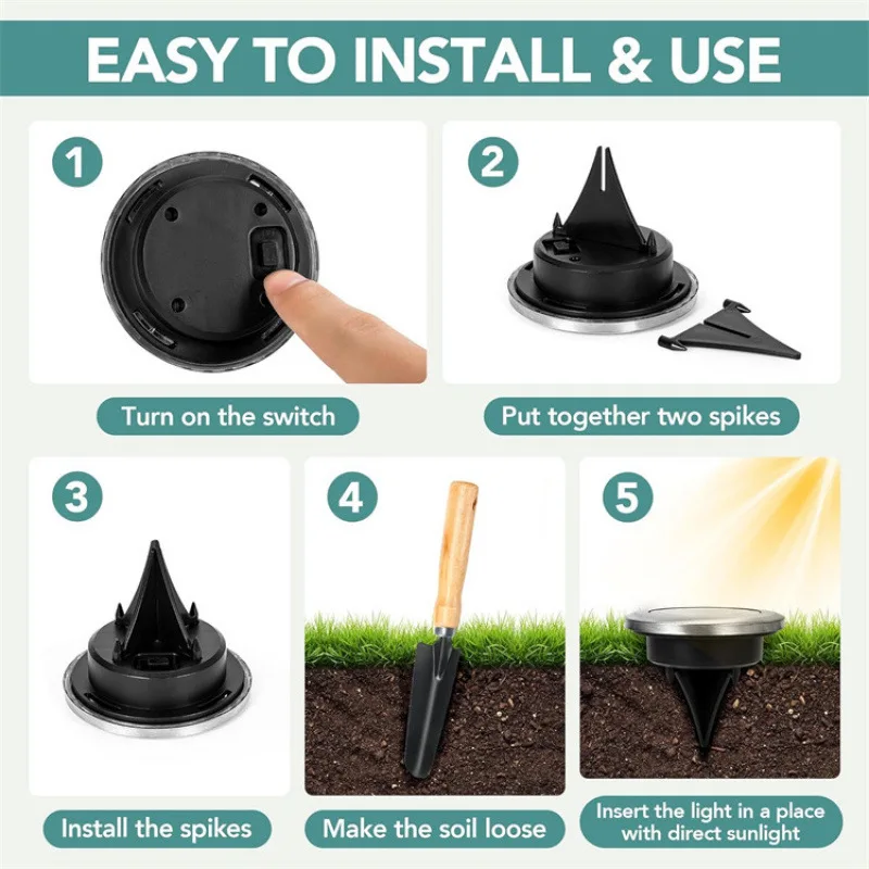 Solar Stainless Steel Underground Lamp Garden Accessories Lights Outdoor Waterproof Wall Light Tiki Decoration Lamps Led Fairy