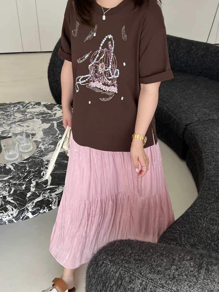 

Fashionable Midi Half Skirt with Elastic Waist for Plump Women High-End plus Size Women's Clothing Summer Loose Fit Skirt