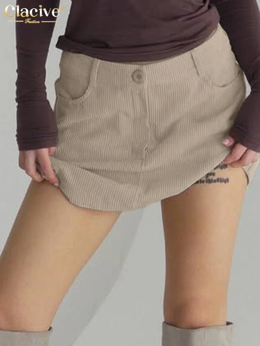 Clacive Summer Slim Khaki Women's Skirt 2027 Fashion Mid Waist Mini Skirt Elegant Classic Skirt Female Clothing Streetwear