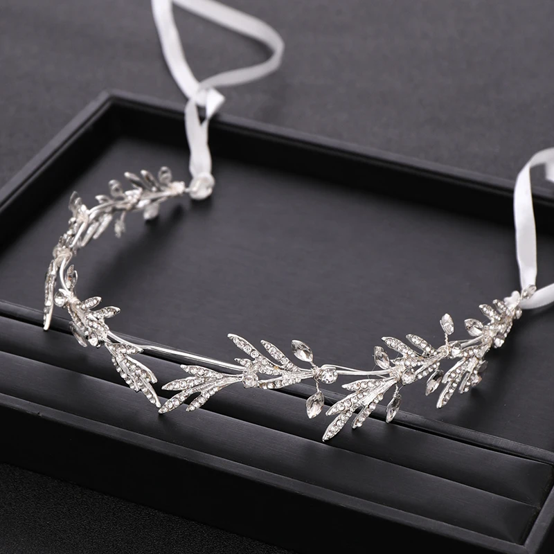 

Свадебные аксессуары для волос серебряного цвета, повязка на голову с кристаллами и корона, лист, стразы, свадебная повязка на голову, повязка для волос, женская тиара для невесты