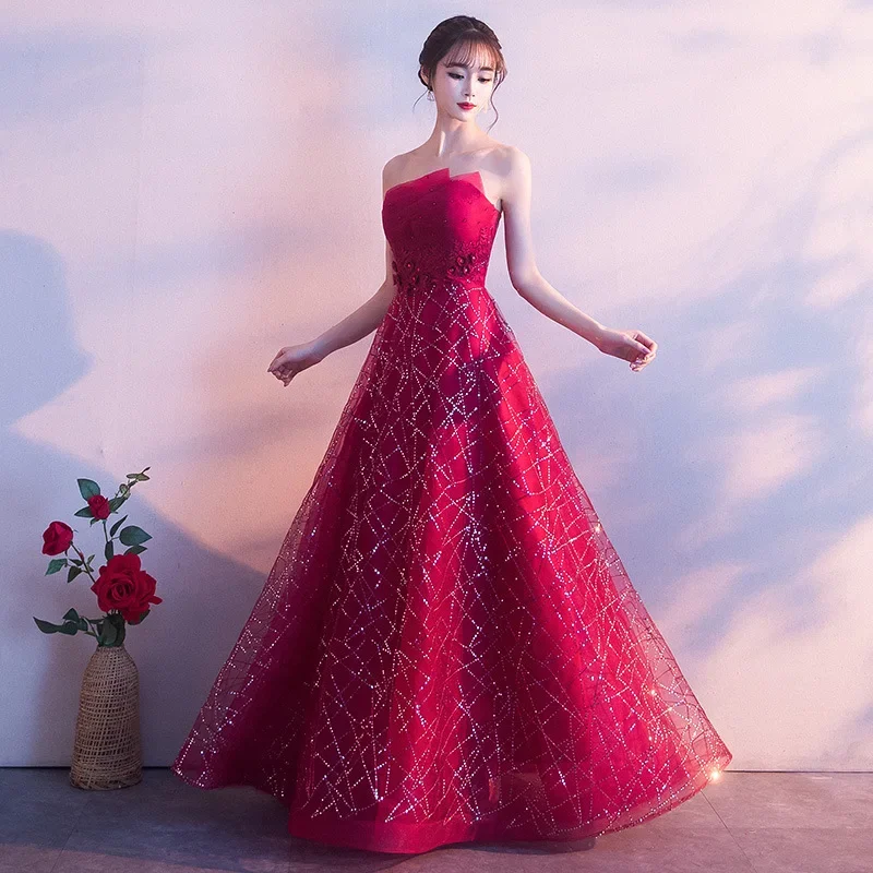2026-new-summer-red-sexy-strapless-long-bridal-toast-dress-fashionable-slimming-stickers-back-strap-wedding-long-dress