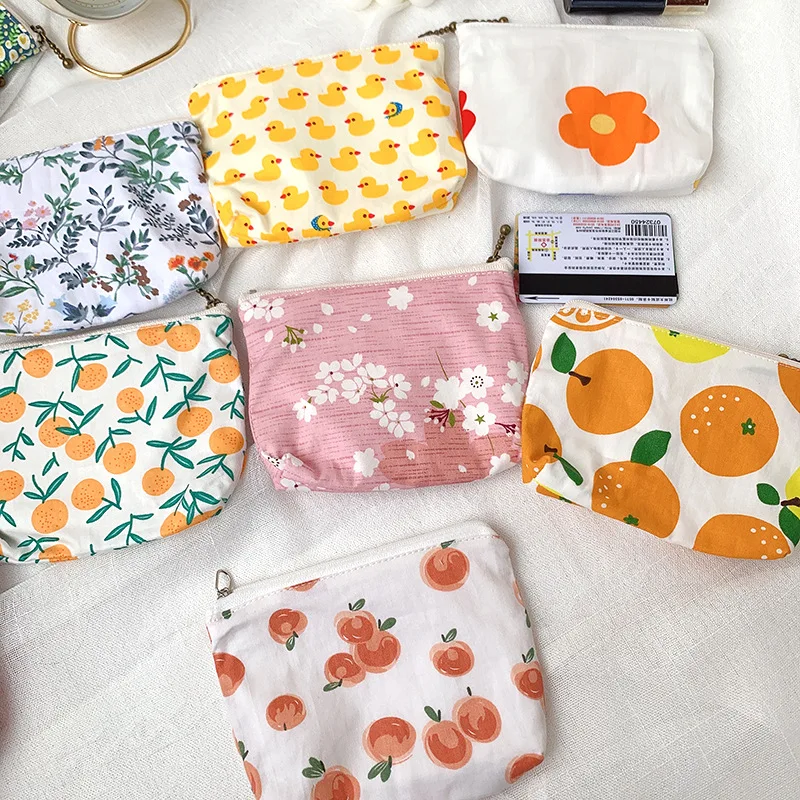 Fashion Flower Pattern Cute Coin Purses Small Fresh Canvas Zipper Coin Wallet Girls Earphone Coin Key Money Storage Bag Pouch