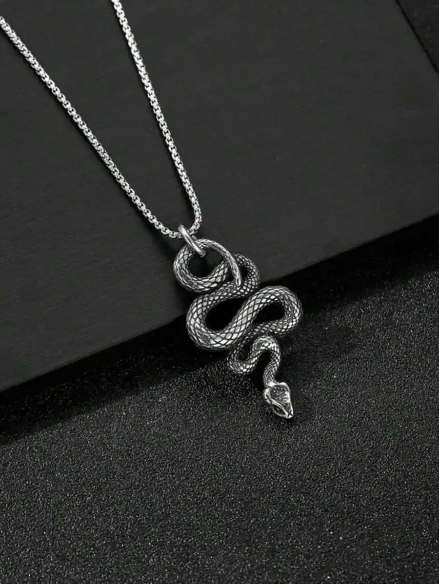 

Mens Punk Style 304 Stainless Steel Snake Pendant Necklace Antique Silver Color Daily Wear Gift