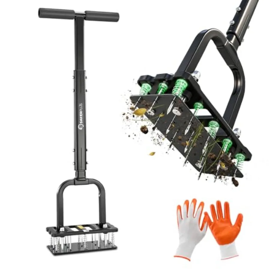 

Aerator Lawn Tool, Spike Lawn Aerator with Auto-Return Self-Cleaning Tines, Anti-Fatigue Comfort Pad, Reinforced Anti-Breakage