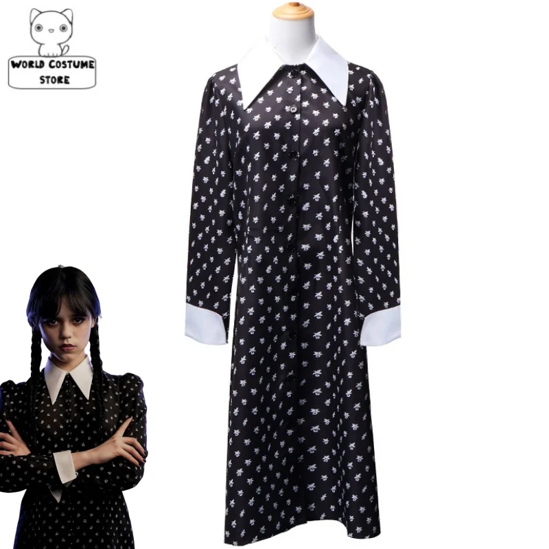 

Movie Wednesday Addams Western-Style Cosplay Costume Black Dress Unisex Jumpsuit For TV And Film Black Clothing Men Women Kids
