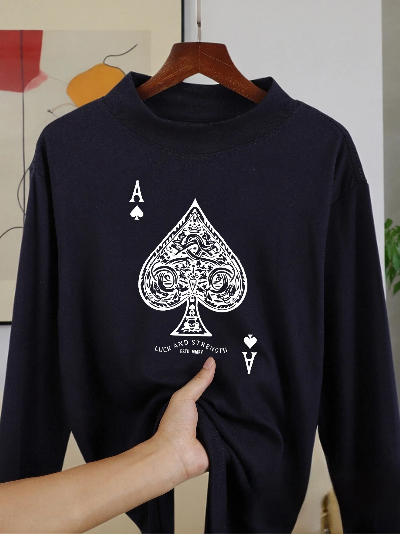 

Playing Cards Spade A Printed Man Long Sleeved Shirts Middle Collar Warm Shirt Velvet Fleece Autumn Tops New Soft Clothes