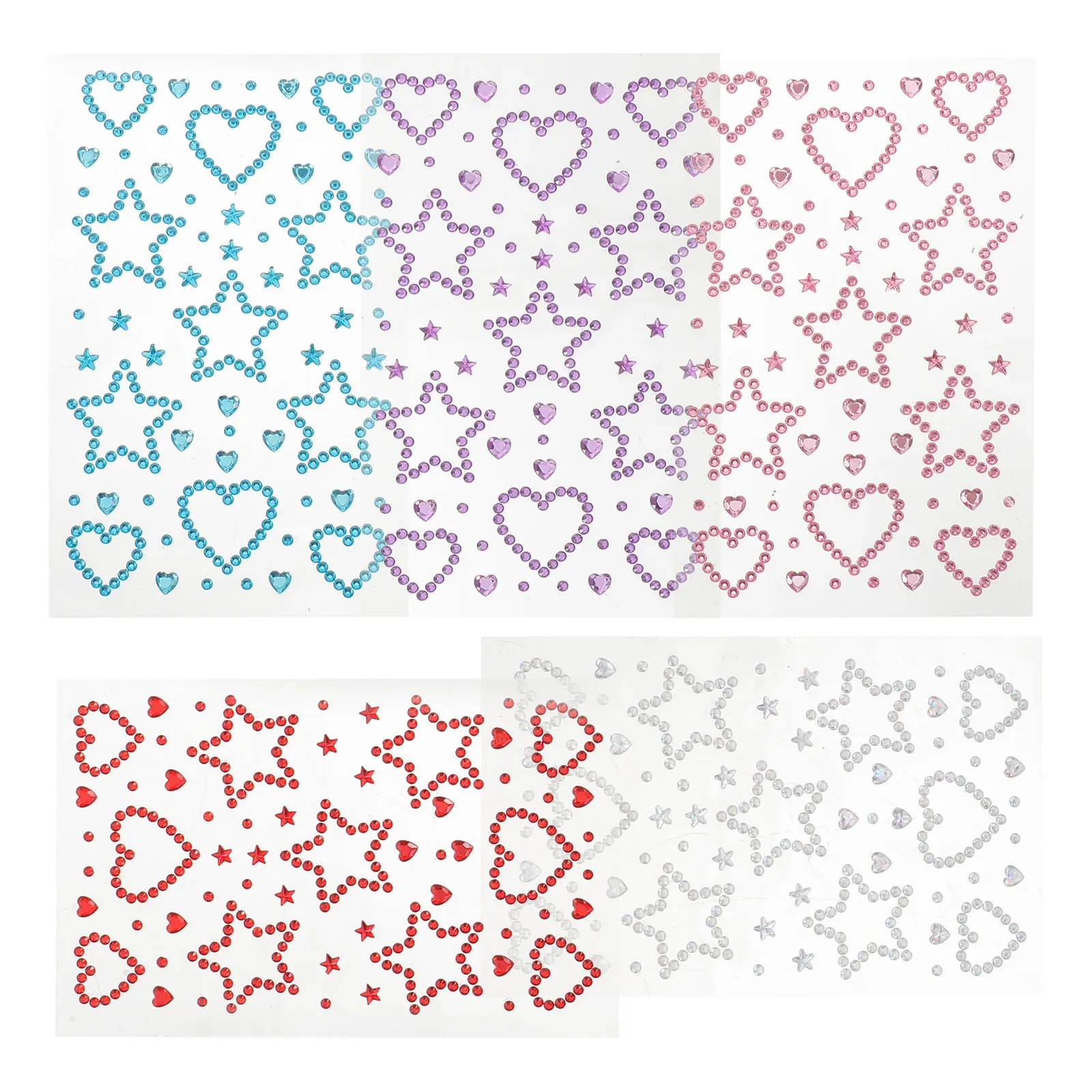 5Sheets Self Adhesive Rhinestone Face Stickers Star Heart Shape Festival Glitter Makeup Decorations for Women