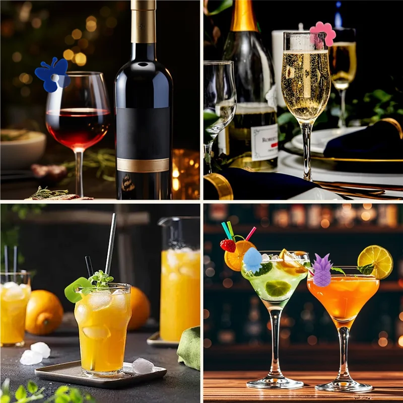 ABCA-Drinking For Glasses For Glass Marking Markers-Silicone Reusable Markers In Variety Of Colors, Creative Wine For Glass Pend