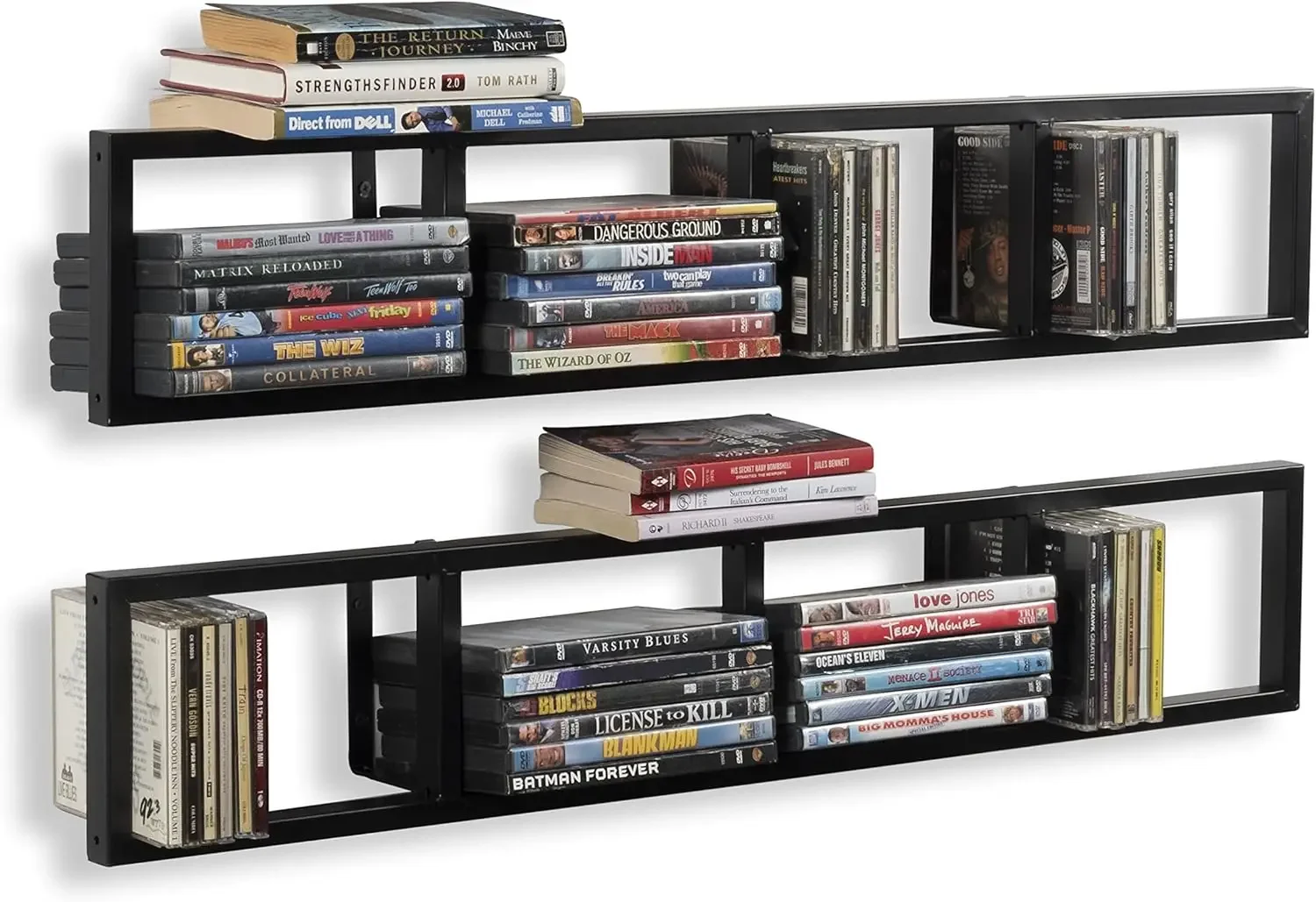 Space Wall Mount 34 Inch Media Storage Rack CD DVD Organizer Metal Floating Shelf Set of 2 Black