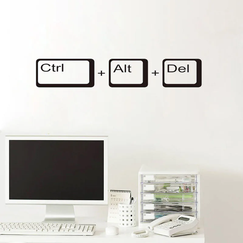 Ctrl Alt Del Computer Keyboard Cube Wall Decal Vinyl Kids Room Geek Laptop Science Inspirational Wall Sticker Home Decor