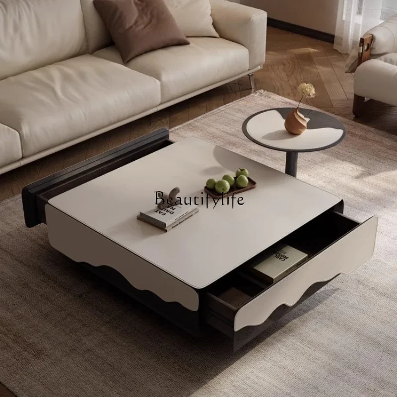 

ld 30Italian simple coffee table side table combination light luxury high-end storage saddle leather coffee table