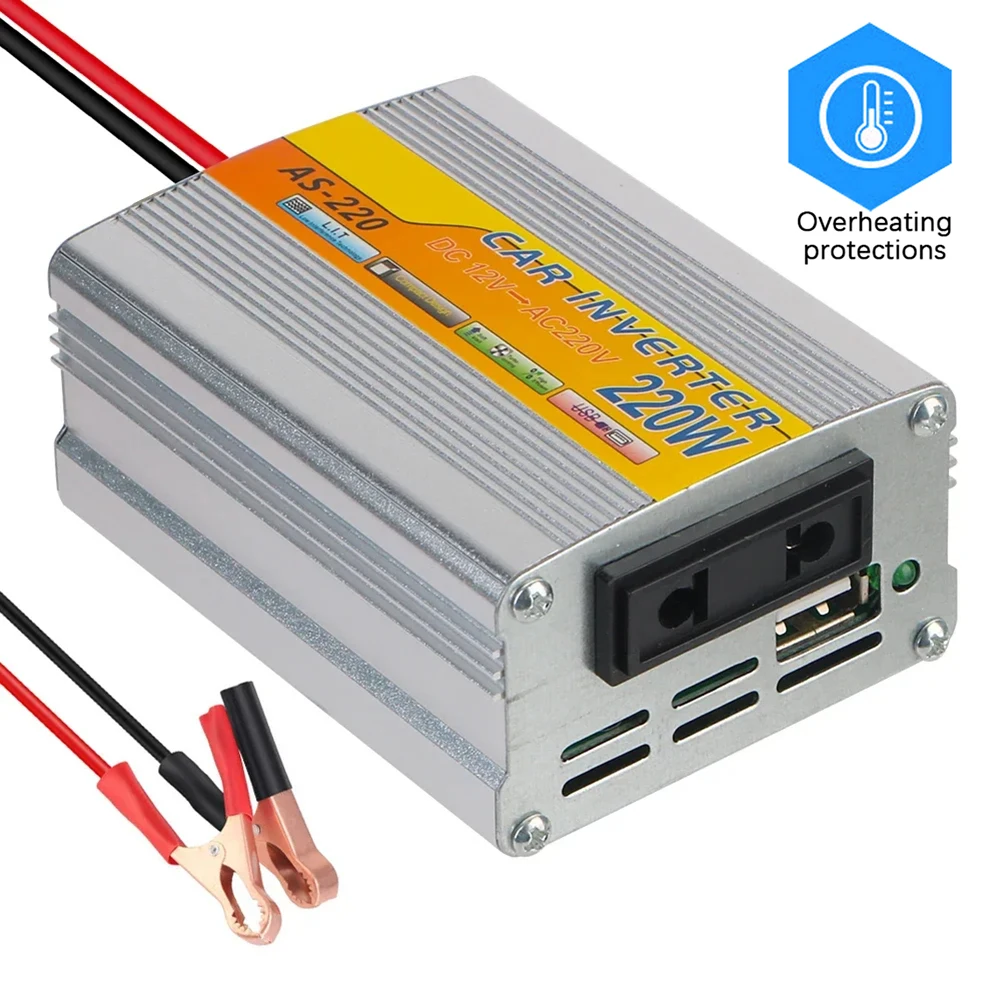 220 واط عاكس طاقة السيارة مع منفذ USB تيار مستمر 12 فولت إلى التيار المتناوب 220 فولت محول جهد كهربي محول طاقة السيارة للهاتف المحمول اللوحي