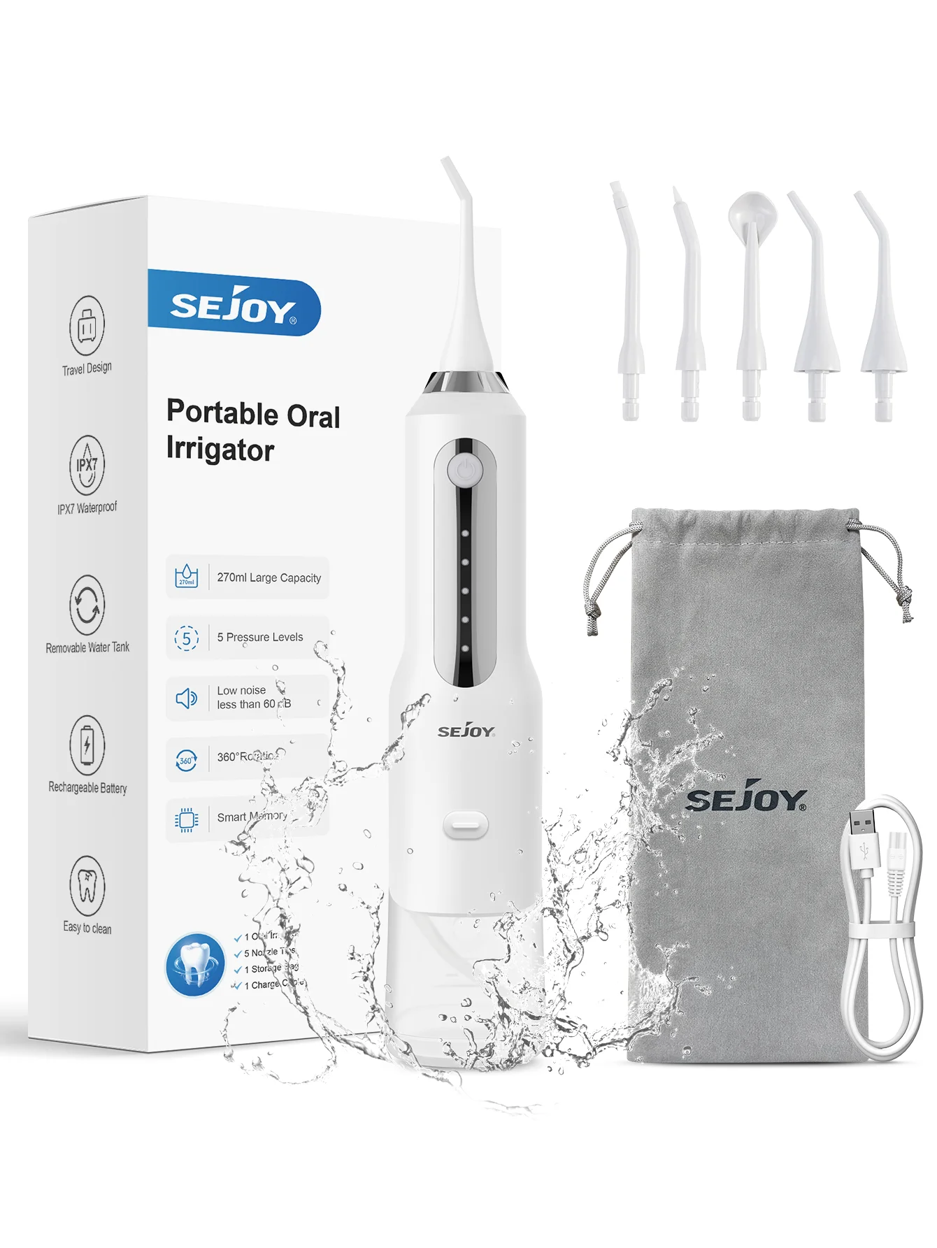 

Sejoy Water Flosser Teeth Cleaner Rechargeable Waterproof Portable Cordless Dental Oral Irrigator Water flossers for Teeth