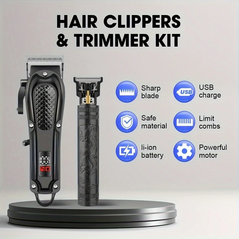 Wireless USB charging lithium battery ABS case digital display and engraving design suitable for a gift for dad elegant barber