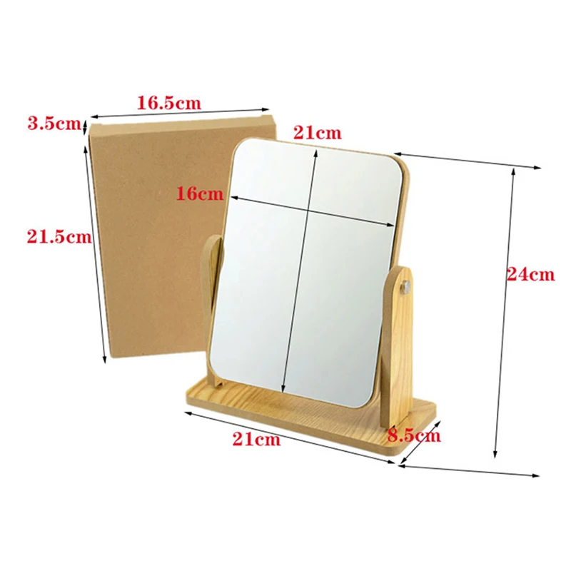 Espejo de madera giratorio para maquillaje, espejo de escritorio giratorio HD, portátil, cosmético para el hogar, accesorios de herramientas de estilismo para el cuidado del cabello y belleza
