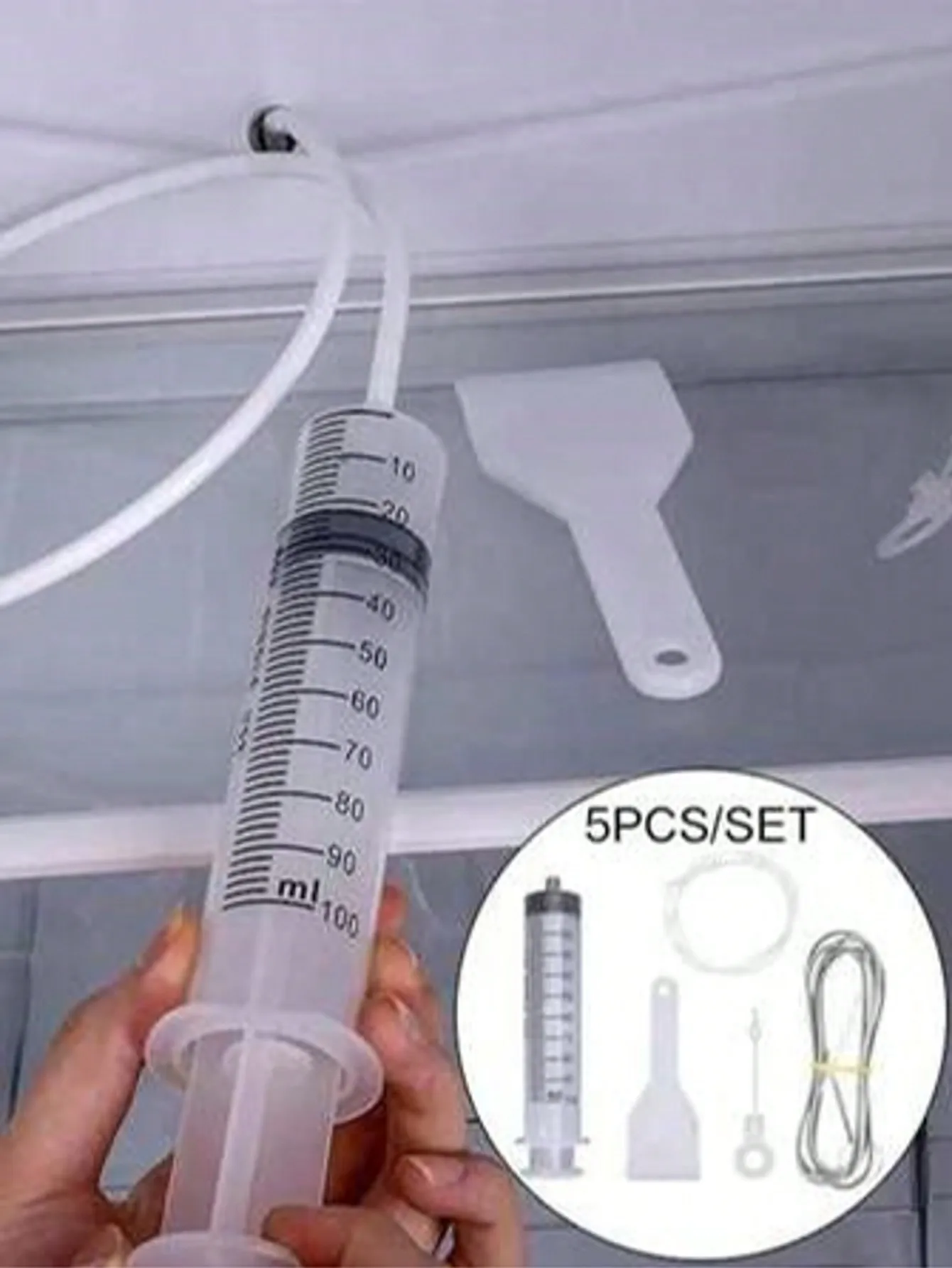 Refrigerator Drain Hole Cleaning Kit 5Pcs Fridge Dredge Tool Set Stainless Steel Cleaning Brush Syringe Ice Shovel for Refrigera