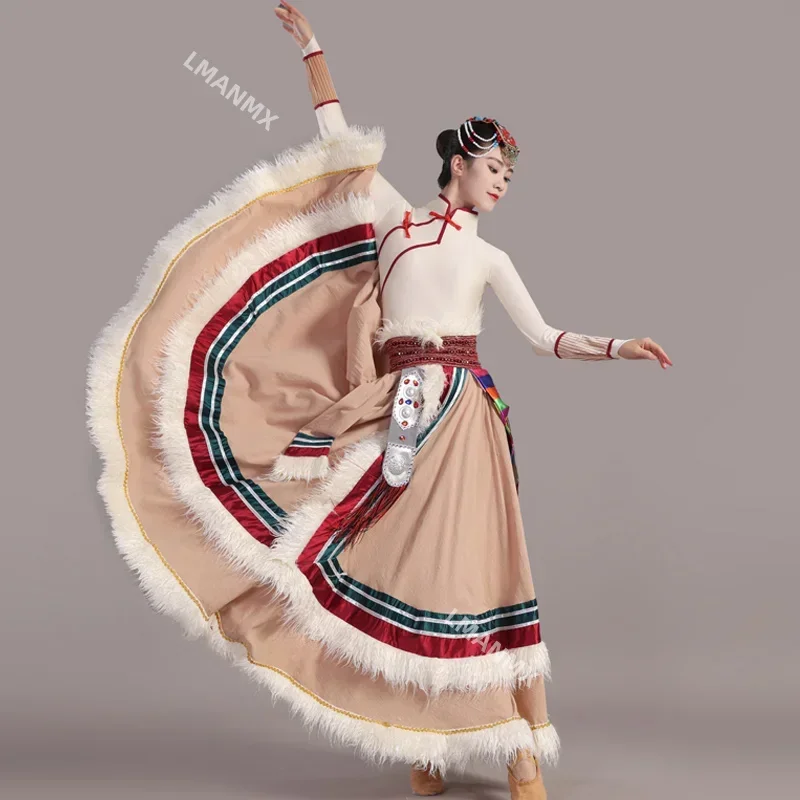 Traditional Tibetan Dance Costumes Mongolian Dance Dress for Stage Festival Tibetan Outfit Long Skirts Modern Big Swing Dress