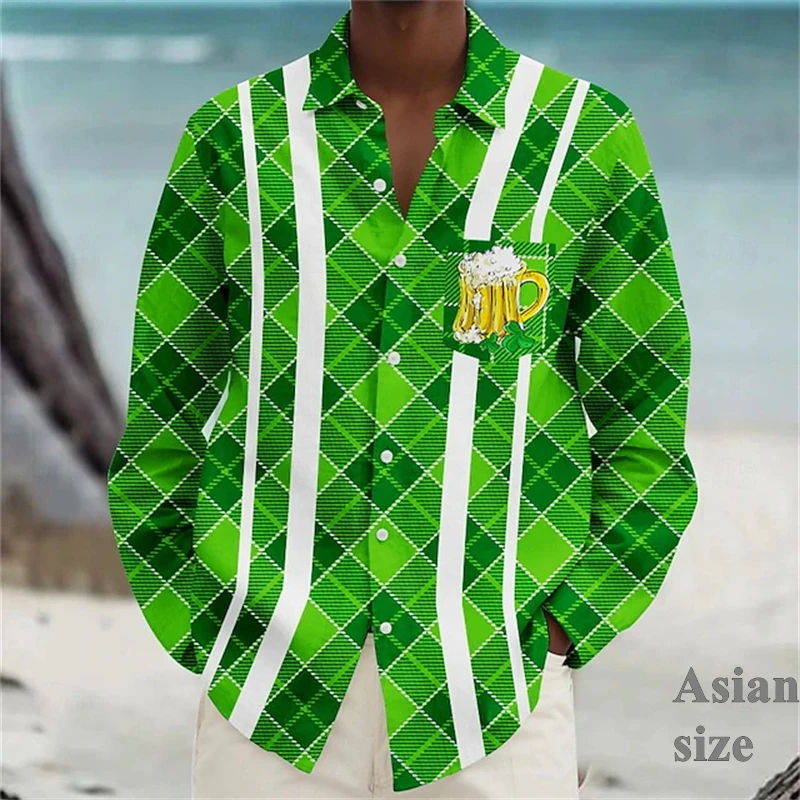 2025 dia de são patrício impressão havaiana masculina camisa de manga comprida festa impressão 3d camisa havaiana unissex botão blusa lapela camisas