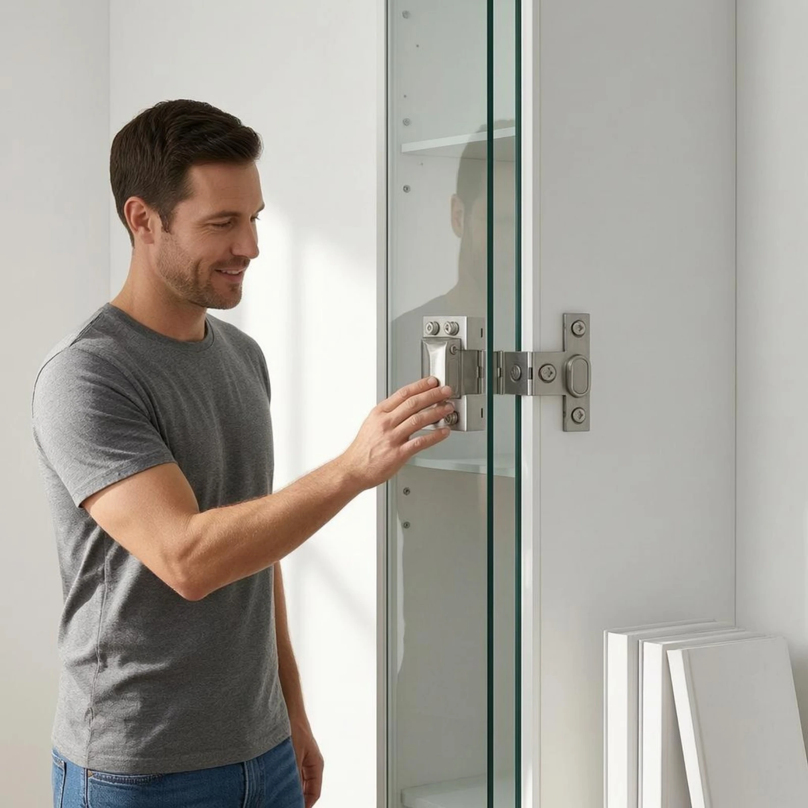 

Glass Cabinet Door Hinge Mounting Plate Square Glass Hinge Home Hardware Corrosion Resistant Hydraulic Damper