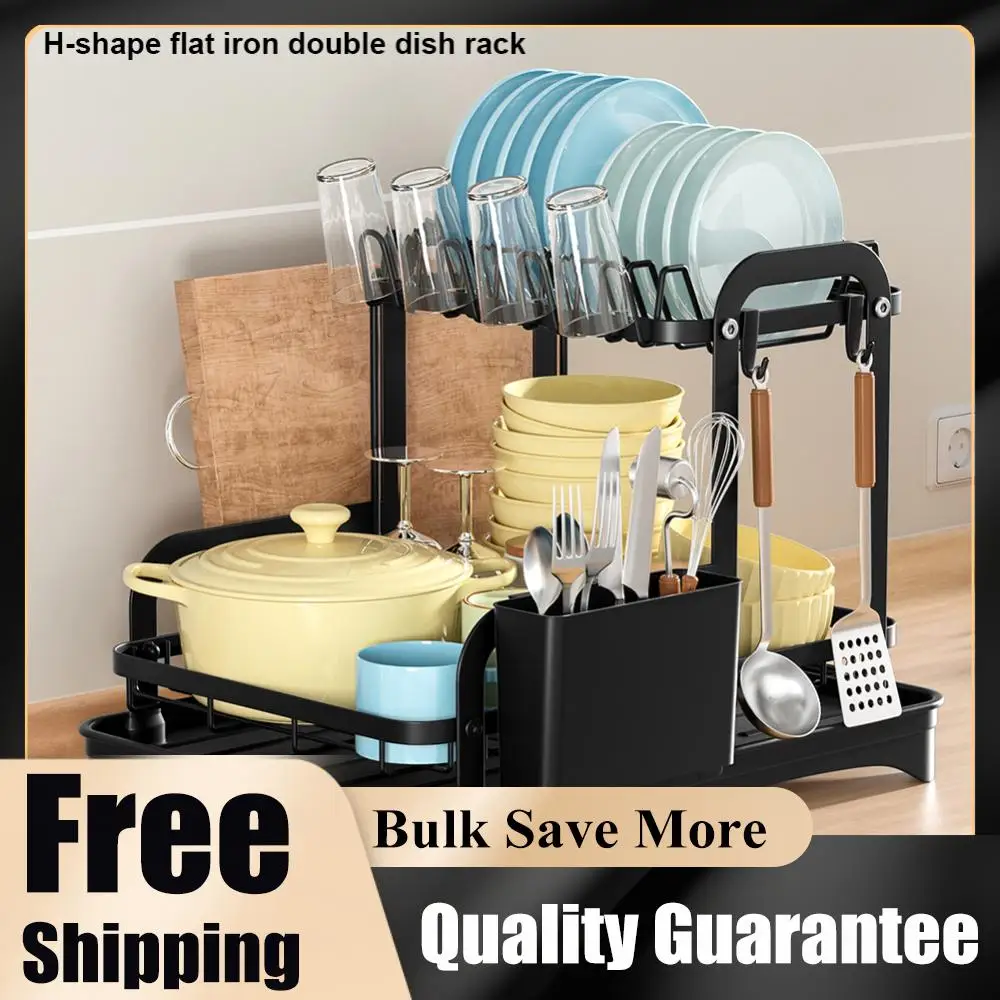 

2-уровневая сушилка для посуды, черная кухонная столешница, сушилка для посуды, поднос для капель, сливная доска, экономия места для хранения, органайзер для кухонной раковины