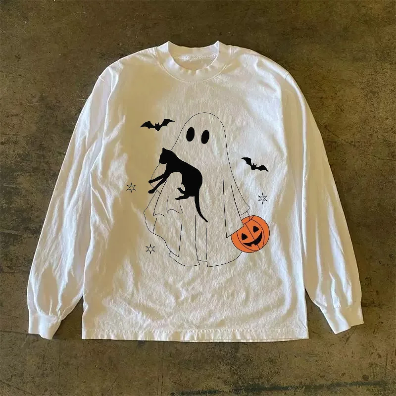 T-shirt lunga Sve in puro cotone 300 g Sle retrò pesante per coppie Streetwear da uomo serie loween Steller Collec...