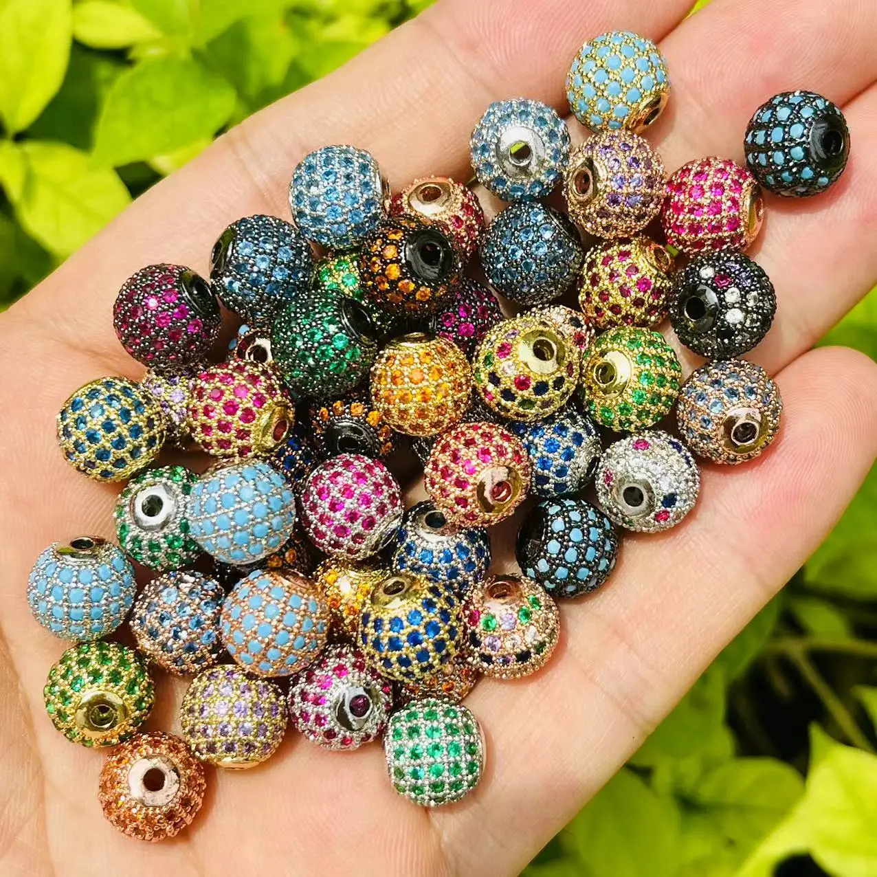 

24Pcs/Lot Colorful 10mm Pave Balls Cubic Zirconia Gold Silver Black Spacers for Bracelets Necklace Waist Jewelry Making