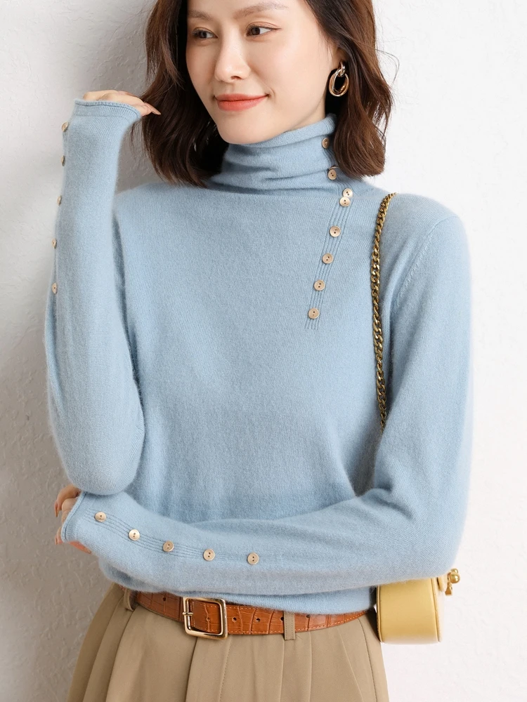 

ADDONEE Women 100% Cashmere Sweater Turtleneck Long Sleeve Pullover Simple Basic Cashmere Knitwear Autumn Winter Soft Warm Tops