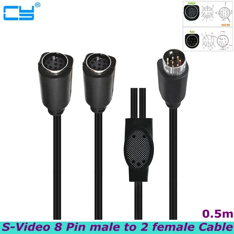 

50cm 1/2 male/female 8PIN S Terminal Cable mini Din8 Core Audio and Video Cable S Video Set-top Box TV Camera DVD VCD Adapter
