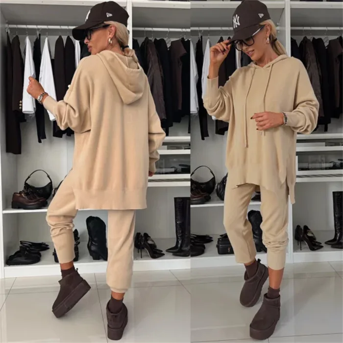 

Women Sweatshirts Two Pieces Pant Sets Hooded Pocket Top Pullover Drawstring Pants Thick Spliced Solid Casual Sporty Suits 2025
