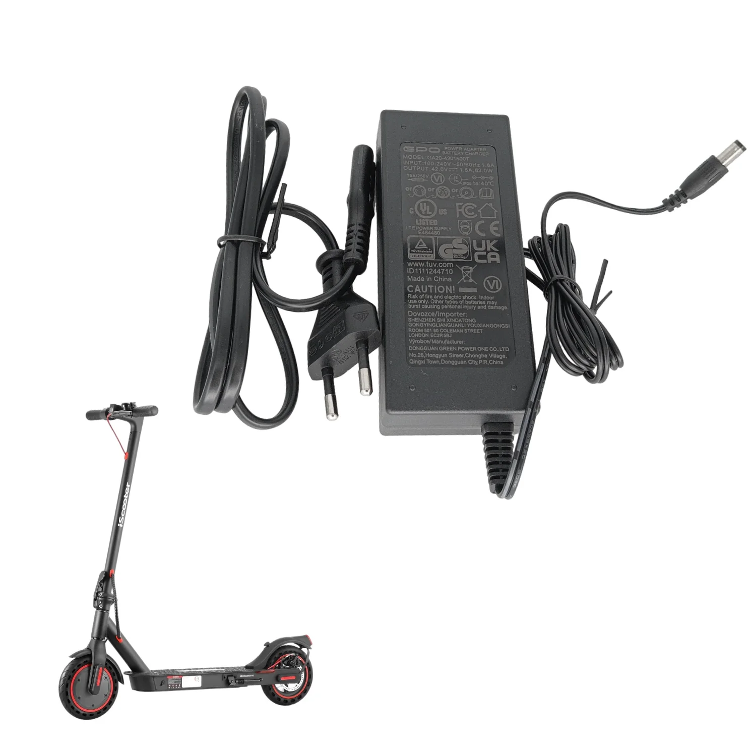 Cargador de 42V 1.5A con conector DC2.1 y enchufe europeo con certificación CE para scooter eléctrico, adaptador de corriente universal para baterías de iones de litio.