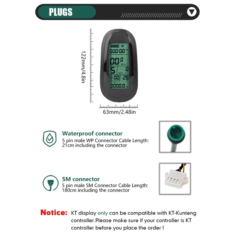 Ebike 24V 36V 48V 72V KT-LCD6 Display Intelligent Control Panel With USB For Electric Bicycle Conversion Kit