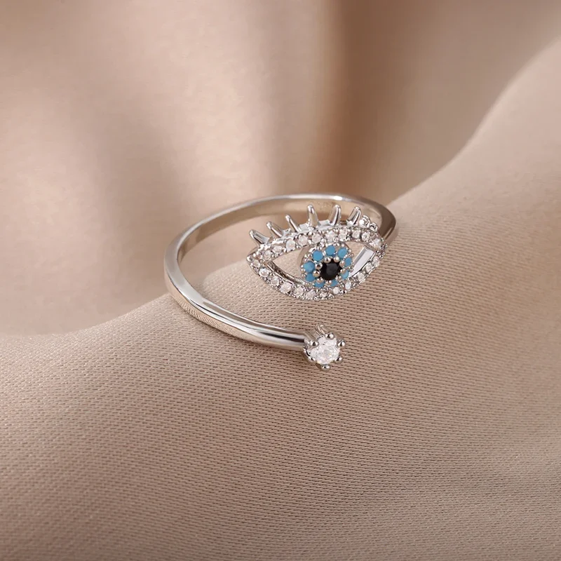 Silver Plated Evil Eye Rings for Women Stainless Steel Turkish Lucky Demon Eye Couple Ring Vintage Emo Jewelry - Image 3