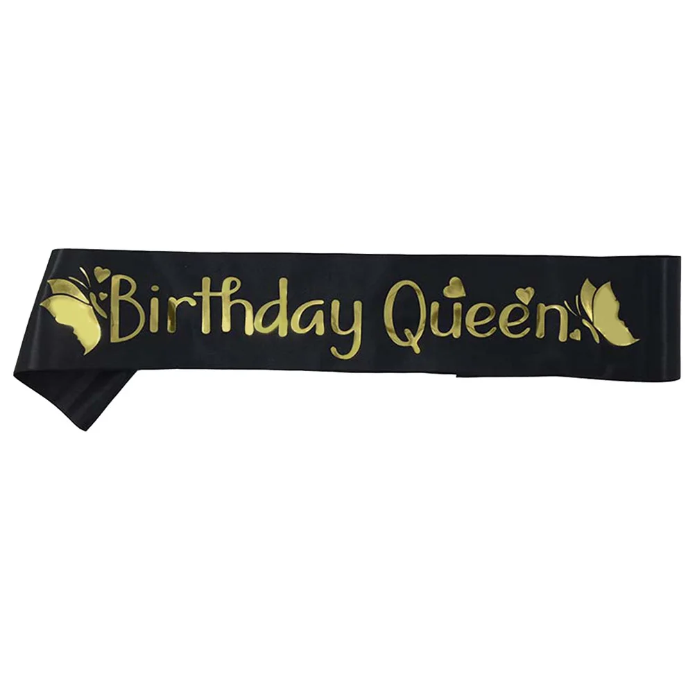 

Birthday Party Sash Golden BIRTHDAY QUEEN Letters Etiquette Bands Pattern Satin Decorations Party Favors Accessories