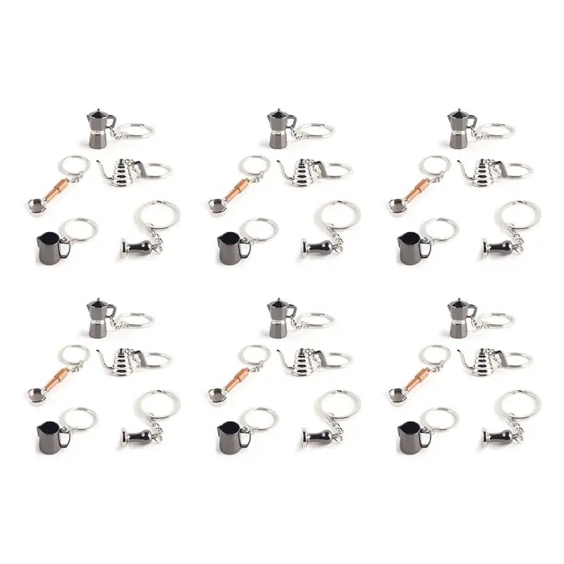 

ABWR-30PCS Creative Barista Coffee Tamper Keychain Espresso Portafilter Moka Pitcher Keyring Portable Coffee Accessories Gift