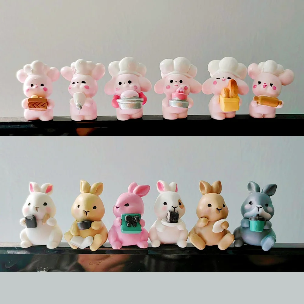 6pc Nette Backen Hund Tee Brot Kaninchen Tier Modell Hause Dekoration Pvc Handwerk Miniatur Figur Winzige Bonsai Fee Garten decor