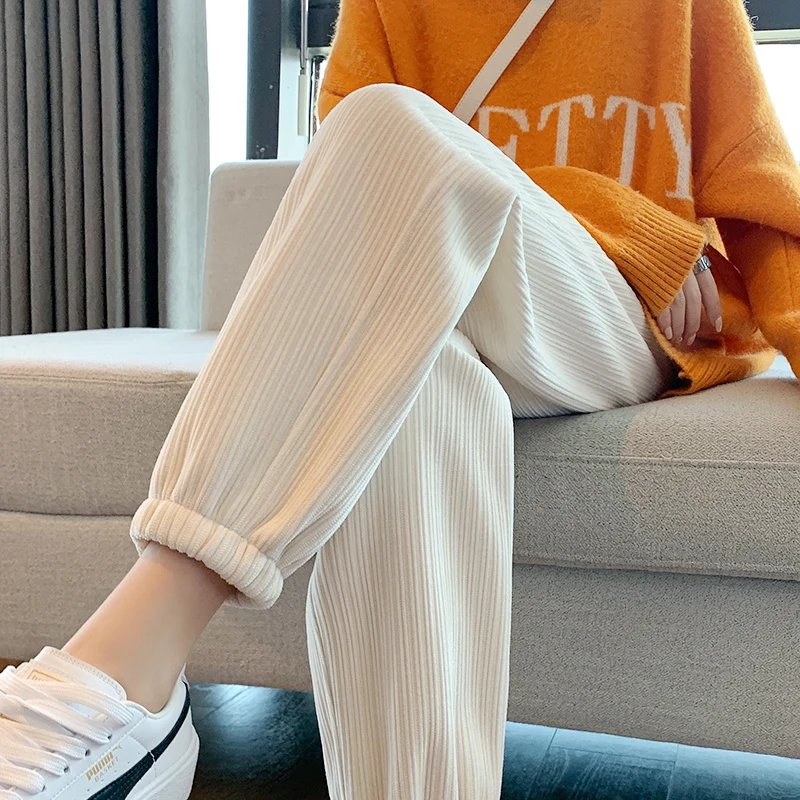 Women Warm Winter Plush Thick Cashmere Corduroy Pants Female Casual Korean Style Sweatpants Loose Harem Long Trousers Joggers