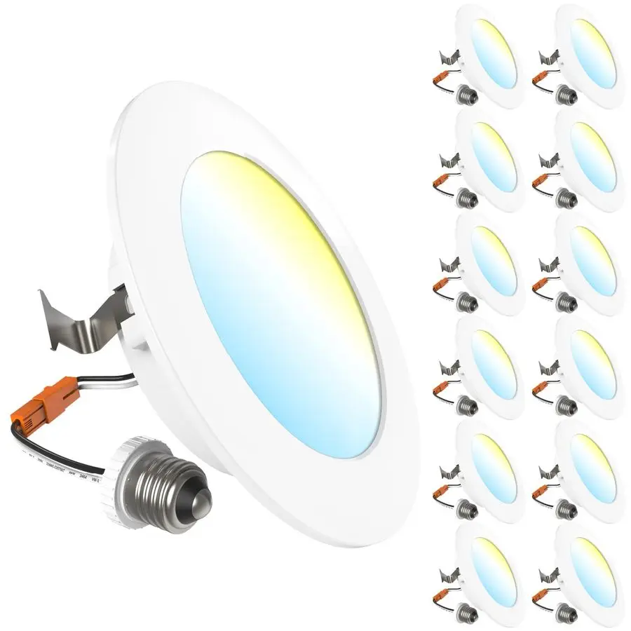 

12 Pack 4 Inch LED Flat Recessed Light, Retrofit Ceiling Can Lighting, 800 LM, Selectable CCT 2700K 3000K 4000K 5000K, Dimmable,