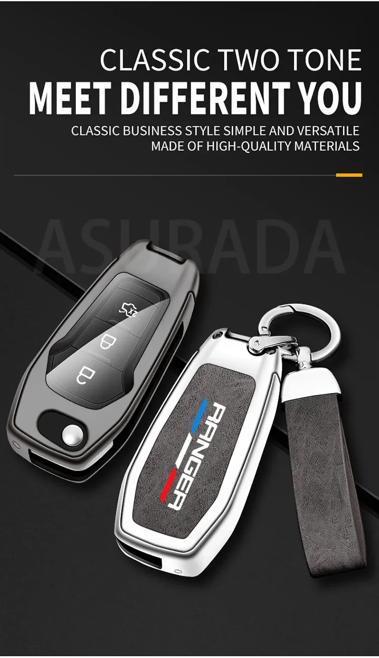 New Auto TPU Zinc Alloy Key Case Bag For Ford Ranger Logo Car Key Chain Car Metal Key Shell Car Interior Decoration Accessories